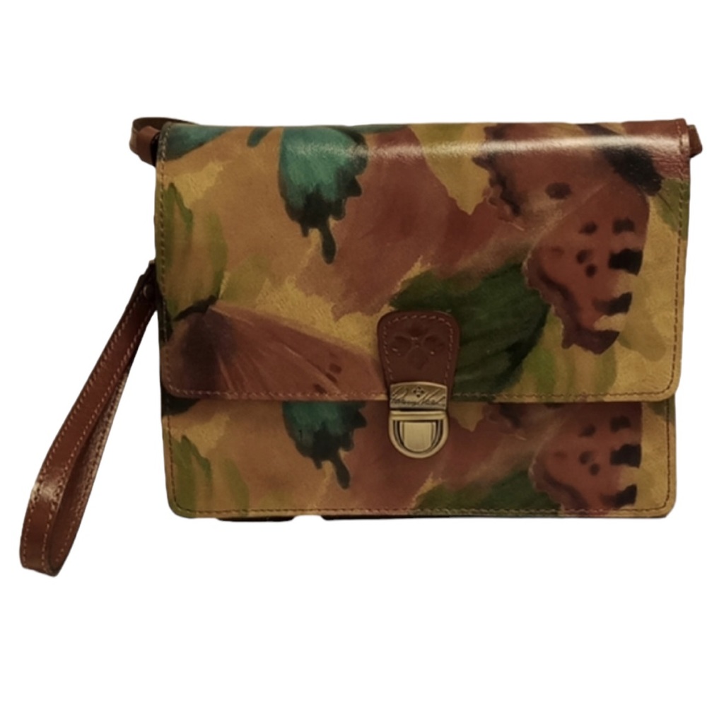 🦋PATRICIA NASH CALVI BROWN & TAN CROSSBODY LEATHER BAG WITH BUTTERFLIES NWOT🦋